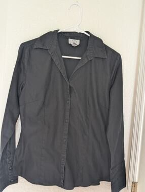 Ann Taylor LOFT 100% cotton Black Long Sleeve Button Down Blouse Large
